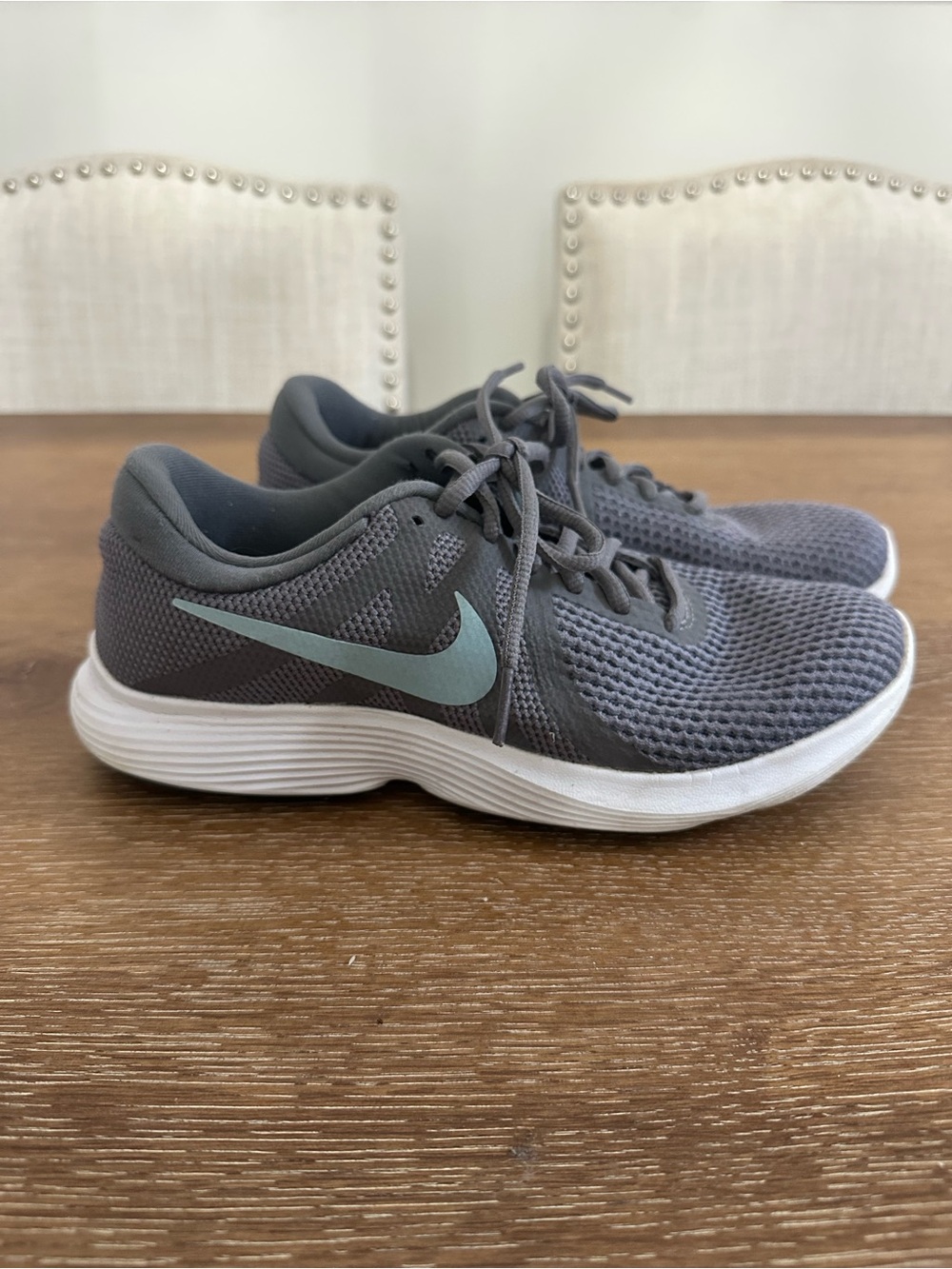 Nike Grey Mesh Sneakers with Light Blue Swoosh
